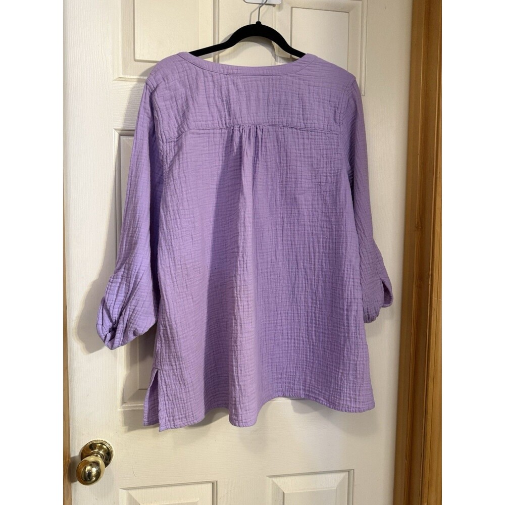 Susan Graver Pure Lavender Gauze Button-Front Tunic 3/4 Sleeve Size XL - Picture 4 of 4
